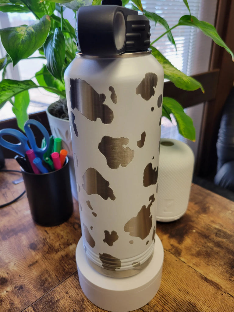 40oz Cow Print Water Bottle - 360 degree engraving! FREE SHIPPING
